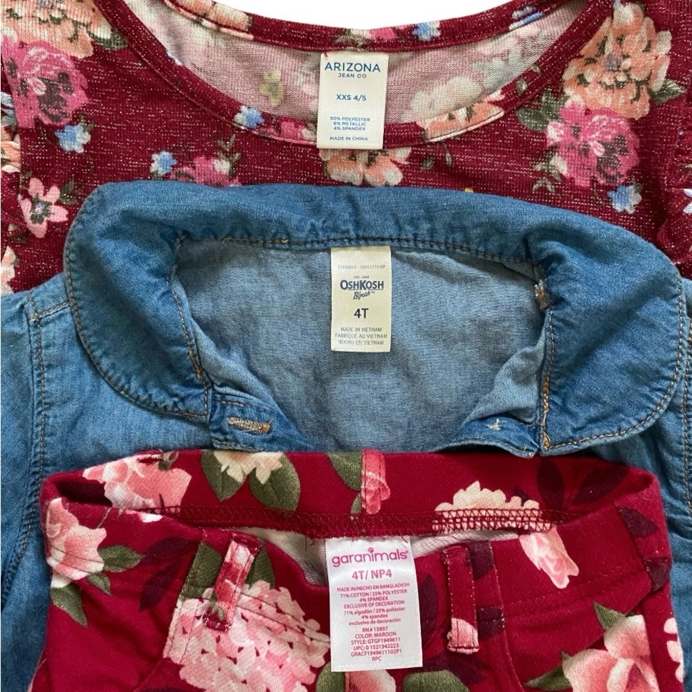 Girls’ 3 Piece Bundle Floral Chambray Dress Tunic Pants Red Blue Size 4/5 4T - Picture 3 of 3